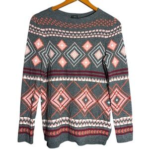 Talbot's Womens Aztec Argyle Sweater Lambswool Nylon Blend Pullover Size SP